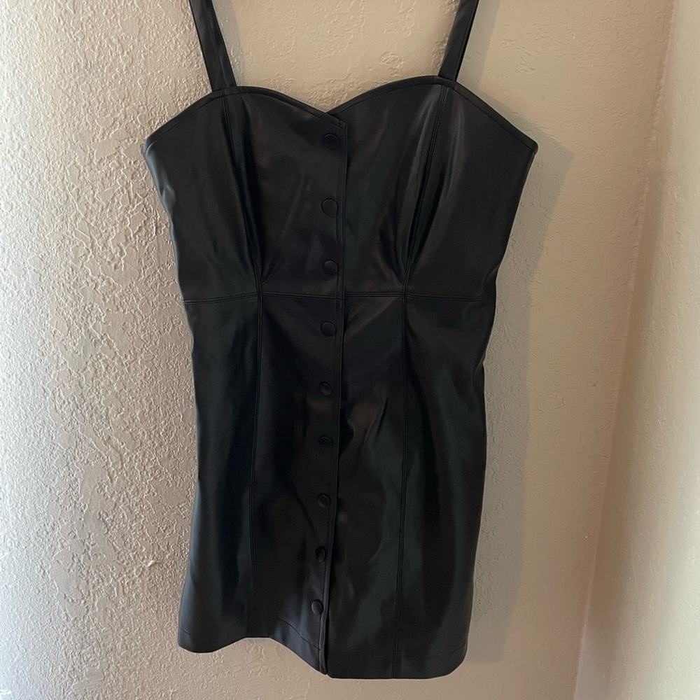 Bodycon Sweetheart Neck Pleather Snap Dress
